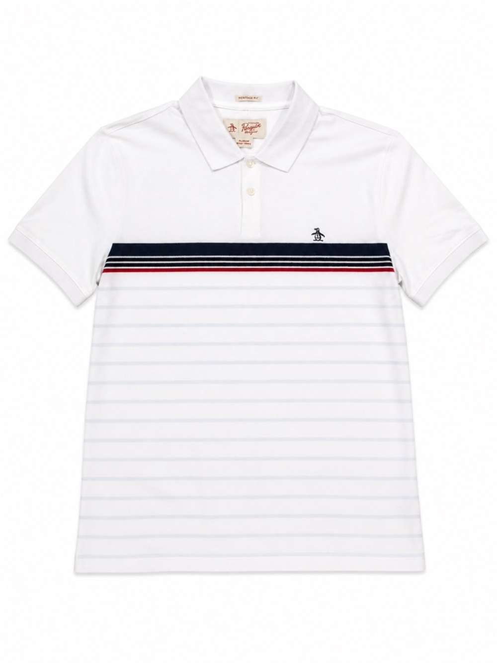 Original Penguin Polo Shirt Small White Striped Logo Short Sleeve Casual Preppy